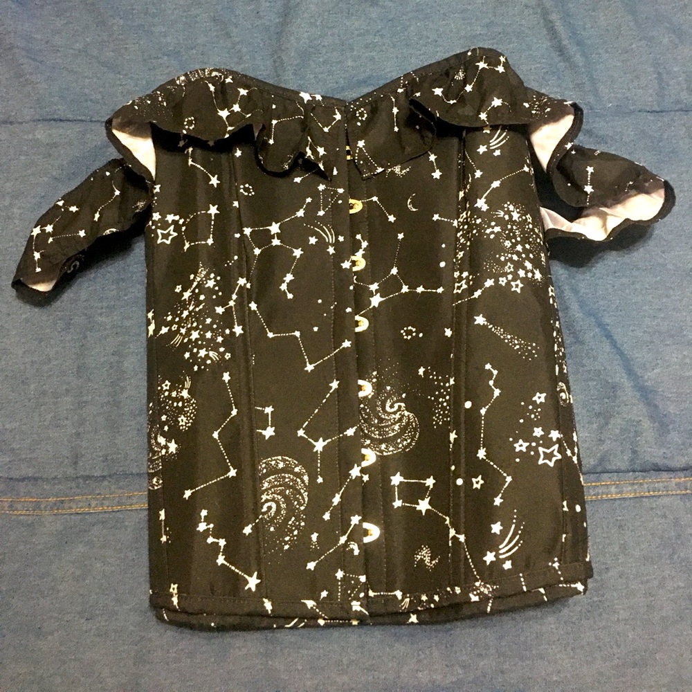 Cotton Astronomy Print Sleeved Corset Top